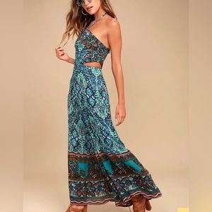 Free people maribelle jumpsuit triangle top wide leg high waist pants size small